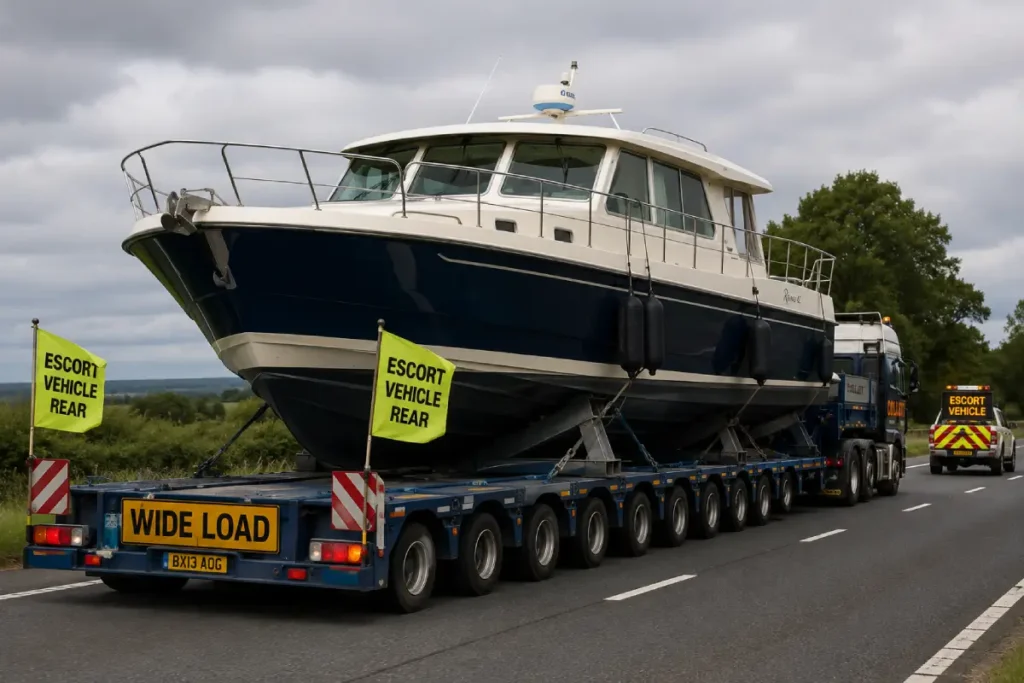 oversize boat transport trailer with warning flags Australia